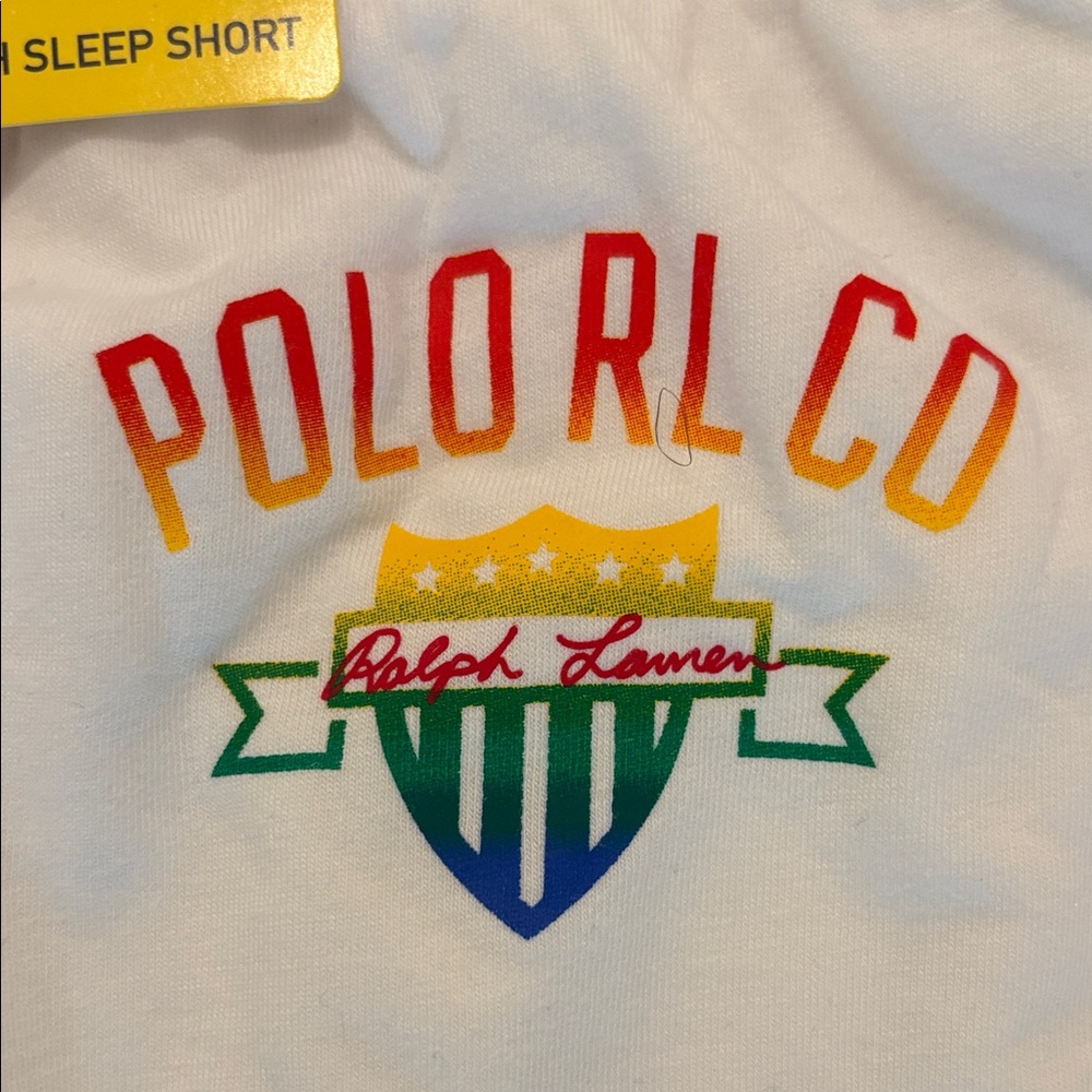 Polo by Ralph Lauren White Sleep Drawstring Shorts with Multicolor Crest - Picture 4 of 5